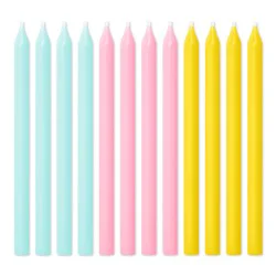 American Greetings Long Thin Green, Pink, & Yellow Birthday Candles, 12 Count