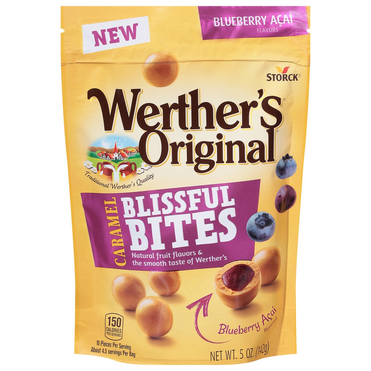 slide 1 of 9, Storck Werther's Original Caramel Blueberry Acai Blissful Bites 5 oz, 5 oz