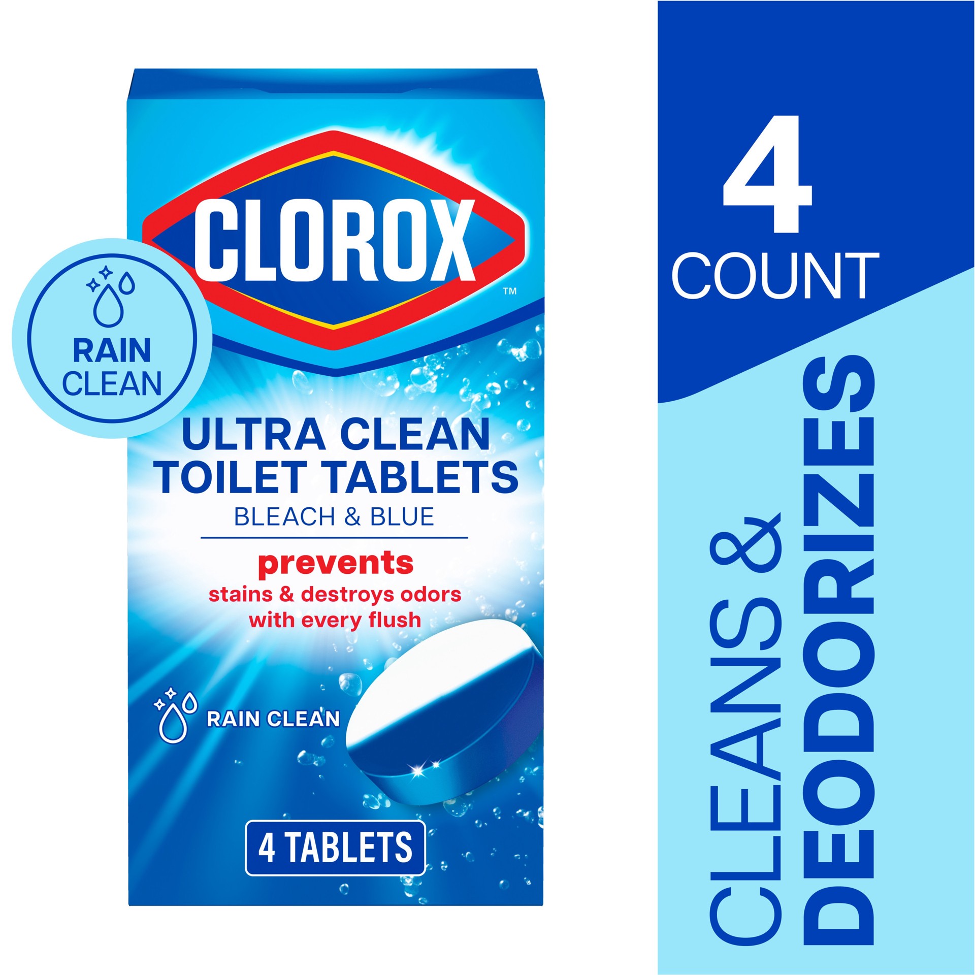 slide 1 of 6, Clorox Ultra Clean Toilet Tablets 4-Count Rain Clean Toilet Bowl Cleaner Kit, 1 ct