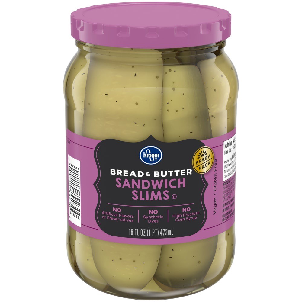 slide 2 of 4, Kroger Gluten Free Bread Butter Pickle Sandwich Slims, 16 fl oz