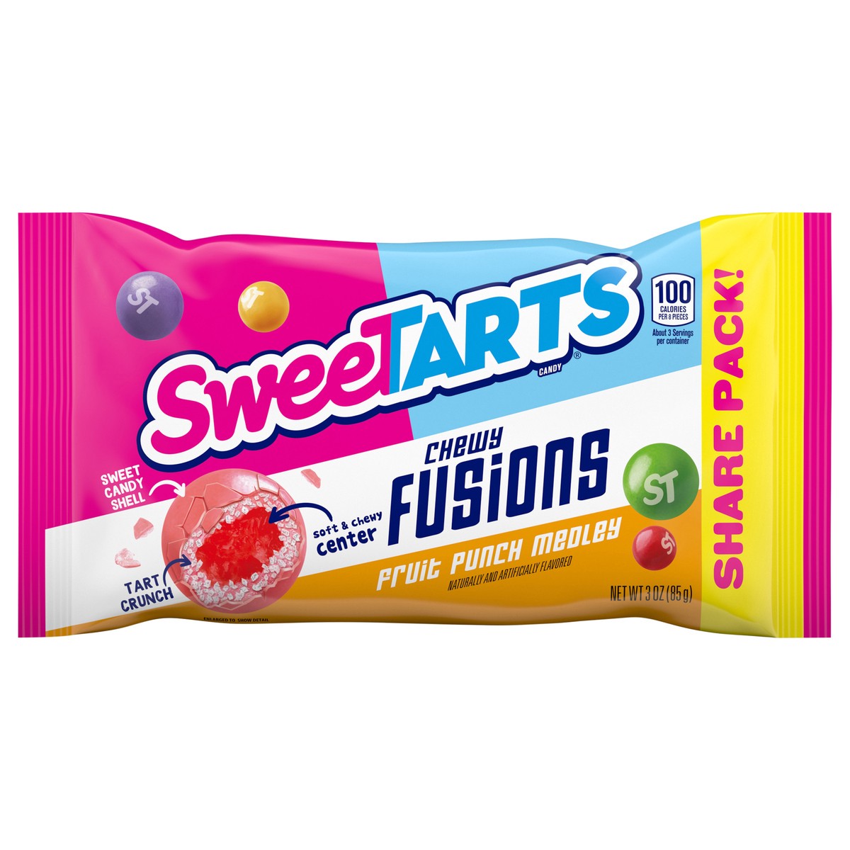 slide 1 of 5, SweeTARTS 05170 159724 Chewy Fusions Fruit Punch Medley Share Pack 3 oz, 3 oz