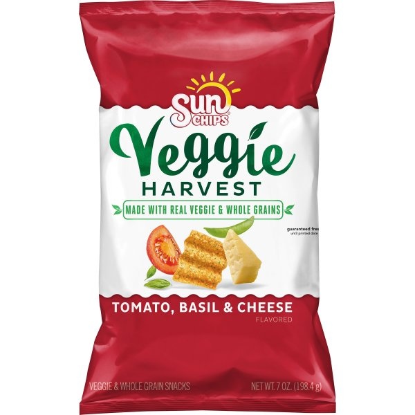 slide 1 of 4, SunChips Veggie Harvest Tomato, Basil & Cheese Wholegrain Chips, 7 oz