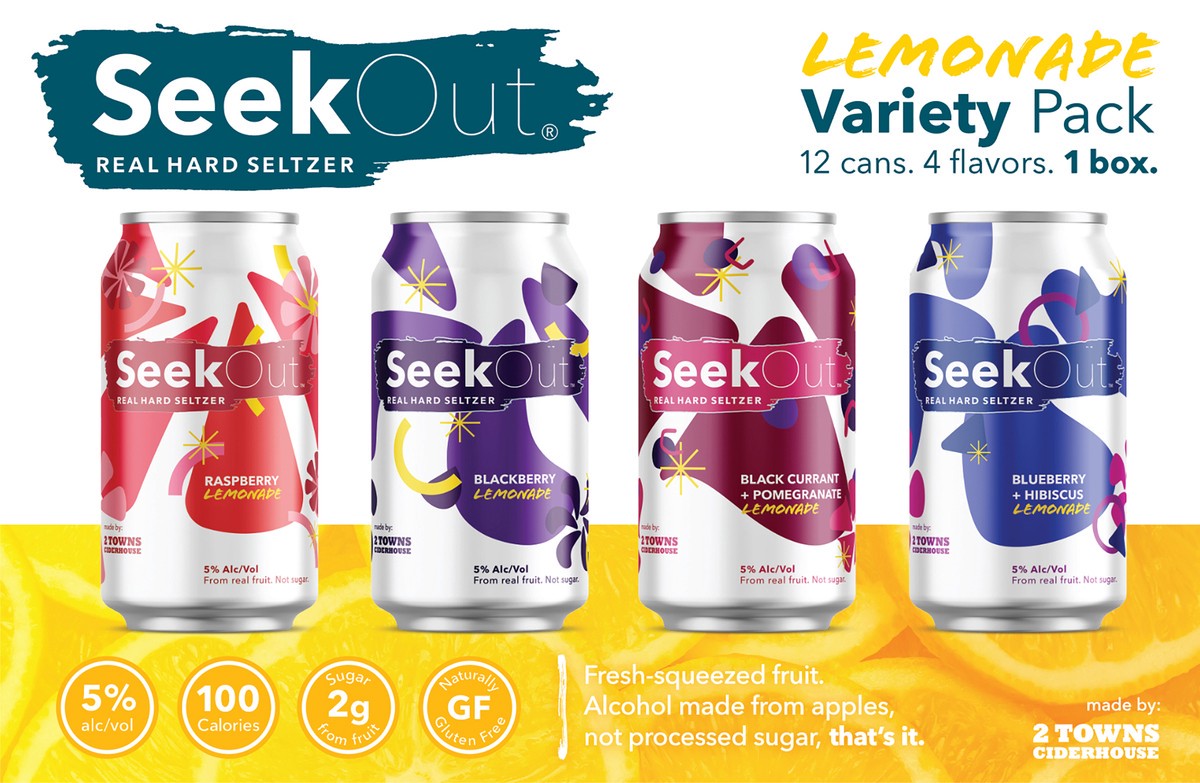 slide 6 of 6, 2 Towns Ciderhouse Seek Out Real Lemonade Hard Seltzer Variety Pack 12 ea, 12 ct