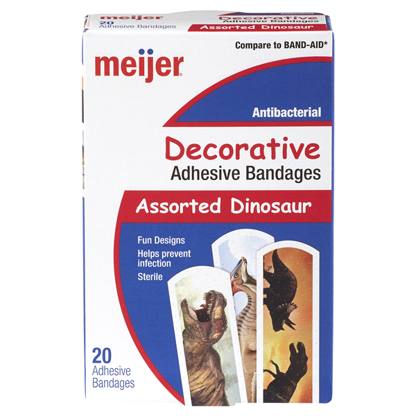 slide 1 of 4, Meijer Decorative Adhesive Bandages, Assorted Dinosaur, 20 ct