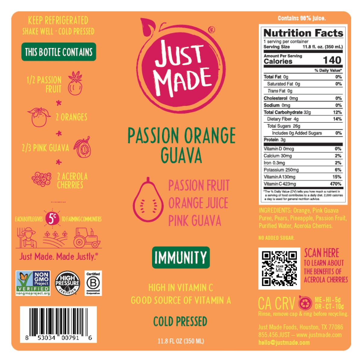 slide 2 of 2, Just Made Passion Orange Guava Juice - 11.8 FZ, 11.8 fl oz