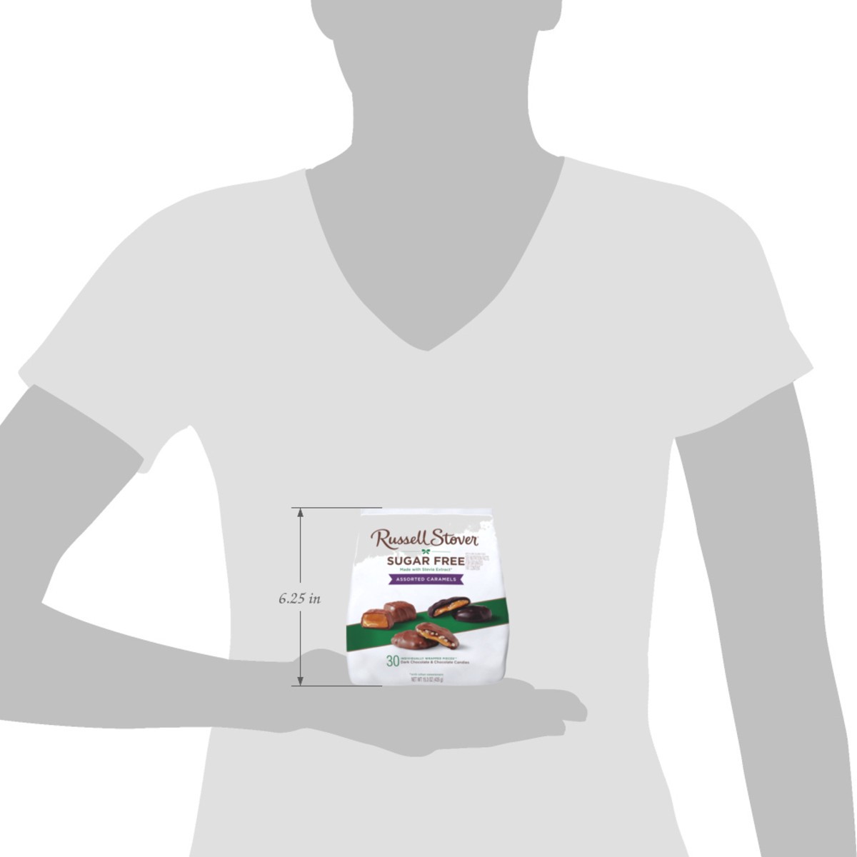slide 7 of 14, RUSSELL STOVER Sugar Free Assorted Caramels in Chocolate Candy, 15.3 oz. bag, 17.6 oz