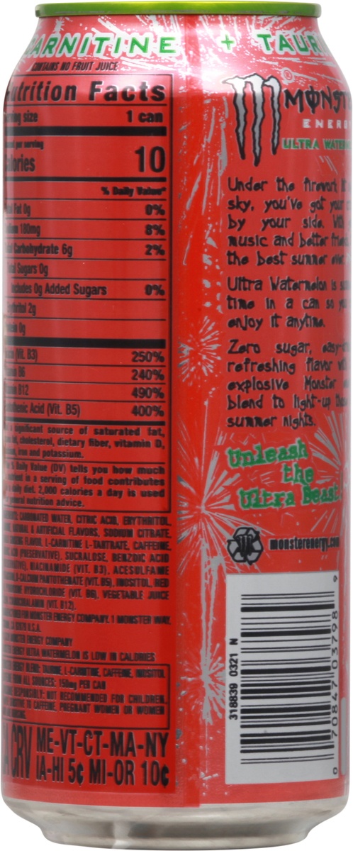 slide 10 of 11, Monster Energy Ultra Watermelon, Sugar Free Energy Drink, 16 oz