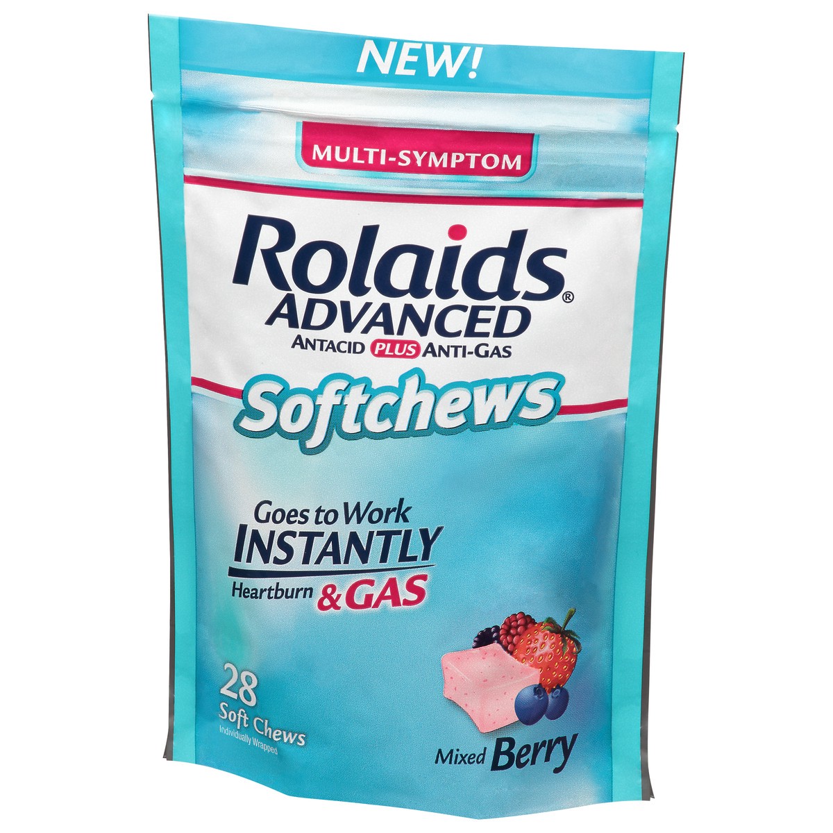 slide 3 of 9, Rolaids Advanced Multi-Symptom Soft Chews Mixed Berry Antacid Plus Anti-Gas 28 ea, 28 ct