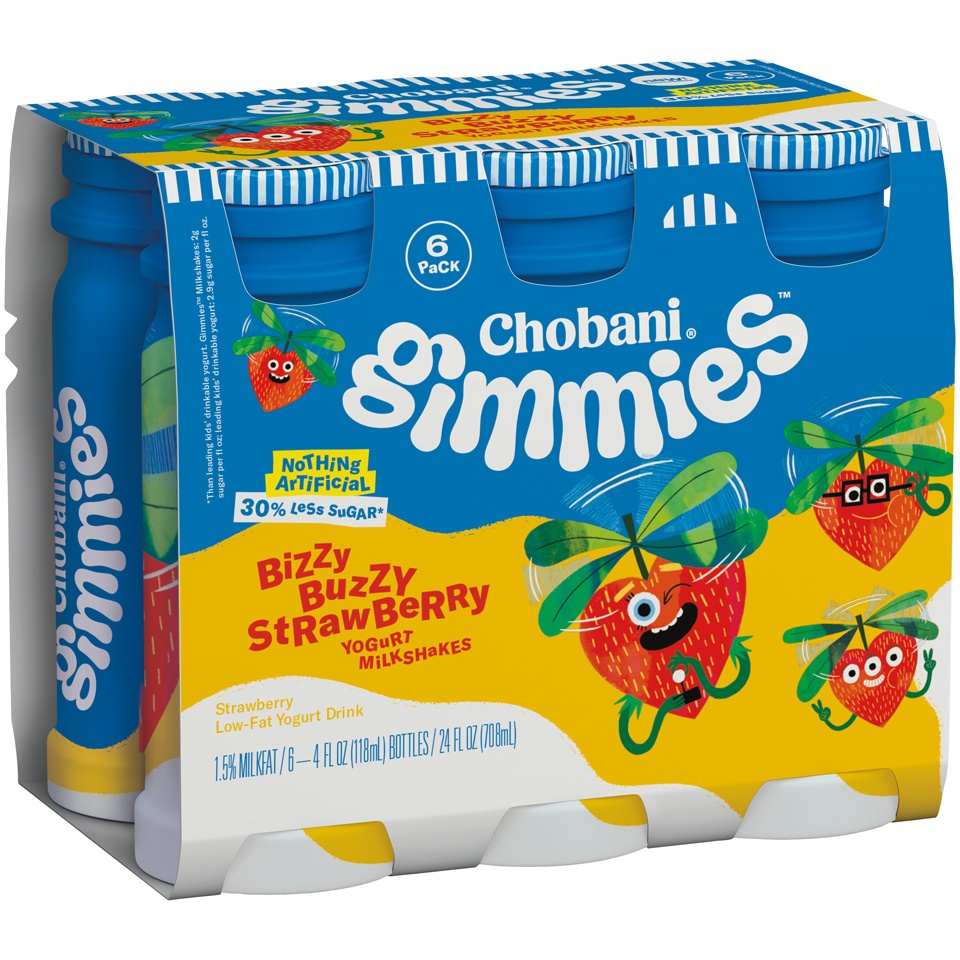 slide 2 of 8, Chobani Gimmes Bizzy Buzzy Strawberry Yogurt Milkshake 6-4 Fl. Oz. Bottles, 24 fl oz