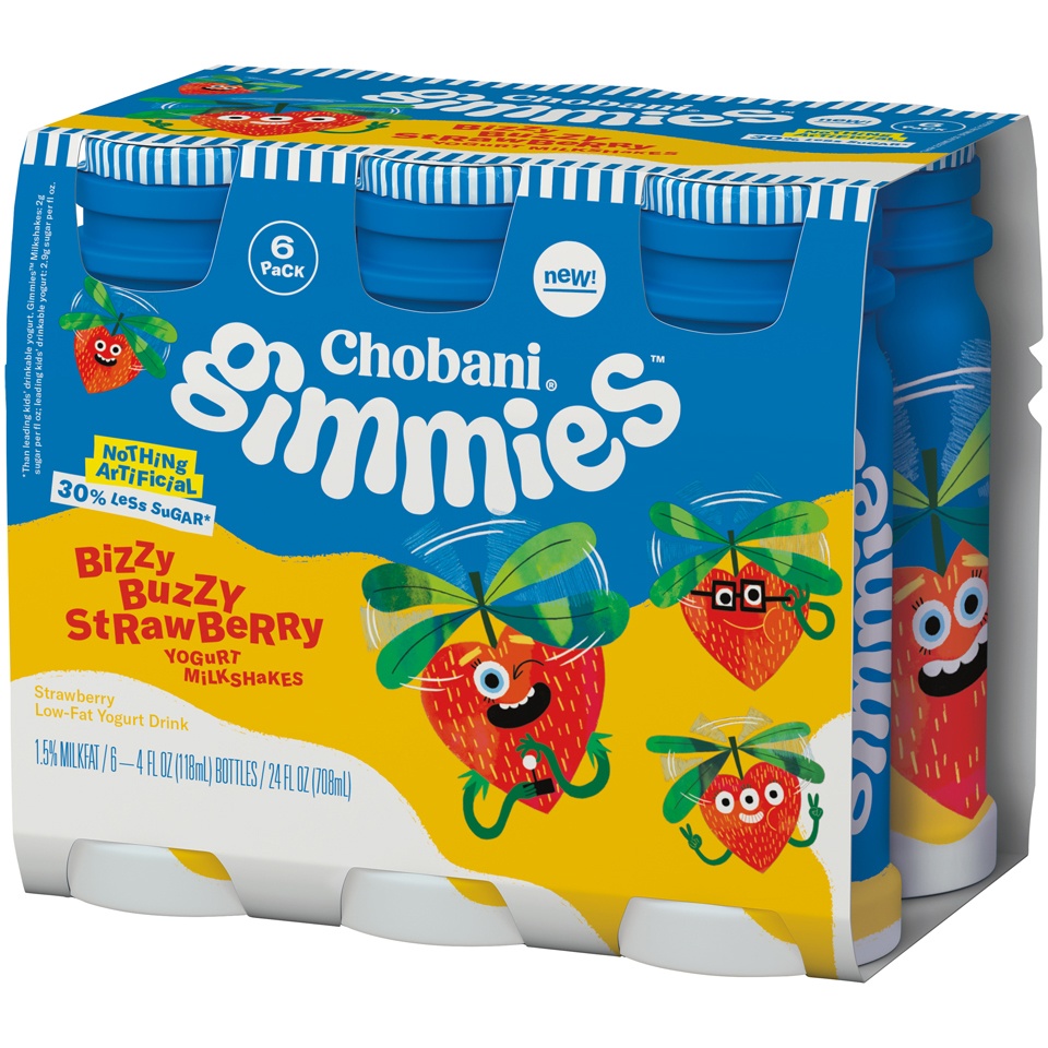 slide 3 of 8, Chobani Gimmes Bizzy Buzzy Strawberry Yogurt Milkshake 6-4 Fl. Oz. Bottles, 24 fl oz
