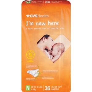 slide 1 of 1, CVS Health Ultra Soft Diapers Newborn, 36 ct