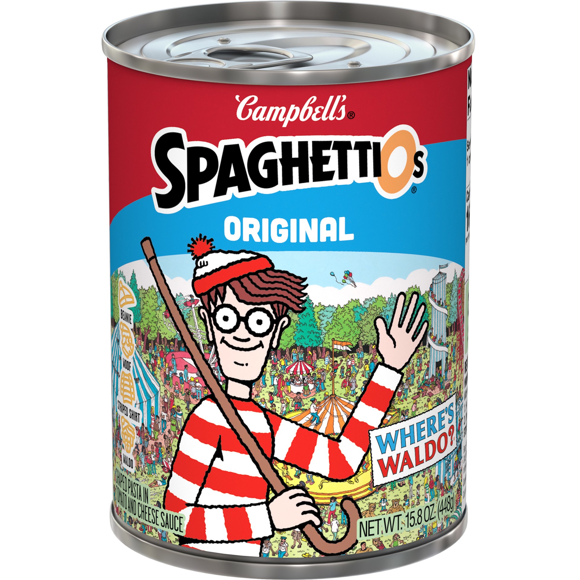 slide 1 of 11, Campbell's SpaghettiOs Original Canned Pasta With Where''s Waldo? Shapes, 15.8 oz Can, 15.8 oz