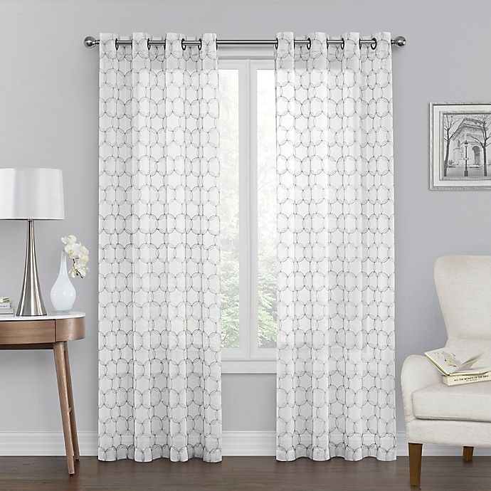slide 1 of 1, Monroe Embroidered Grommet Top Window Curtain Panel - White, 50 in x 108 in