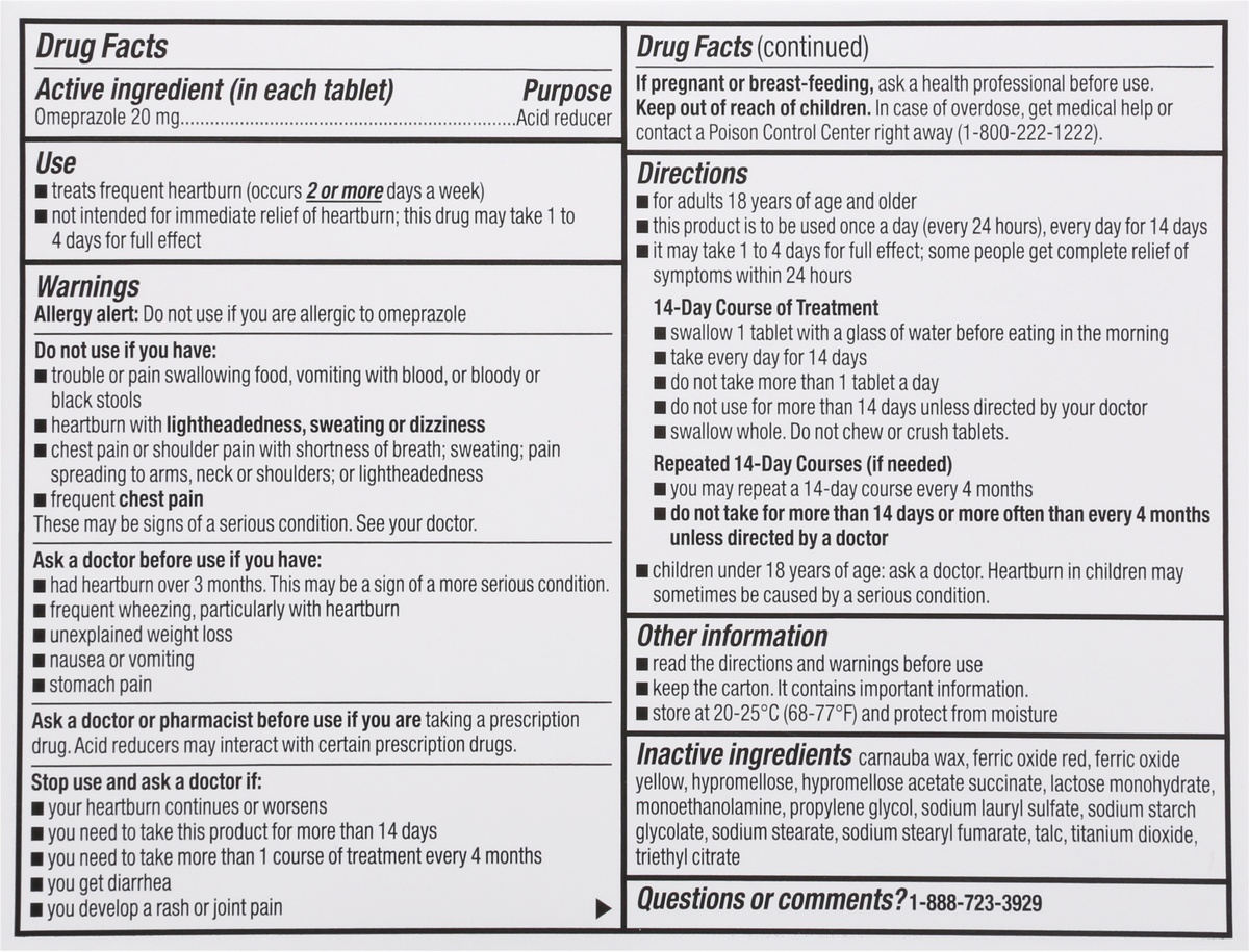 slide 4 of 9, Signature Care Omeprazole 20 Mg Delayed Release Tablets, 14 ct