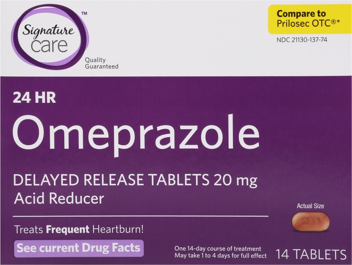 slide 6 of 9, Signature Care Omeprazole 20 Mg Delayed Release Tablets, 14 ct