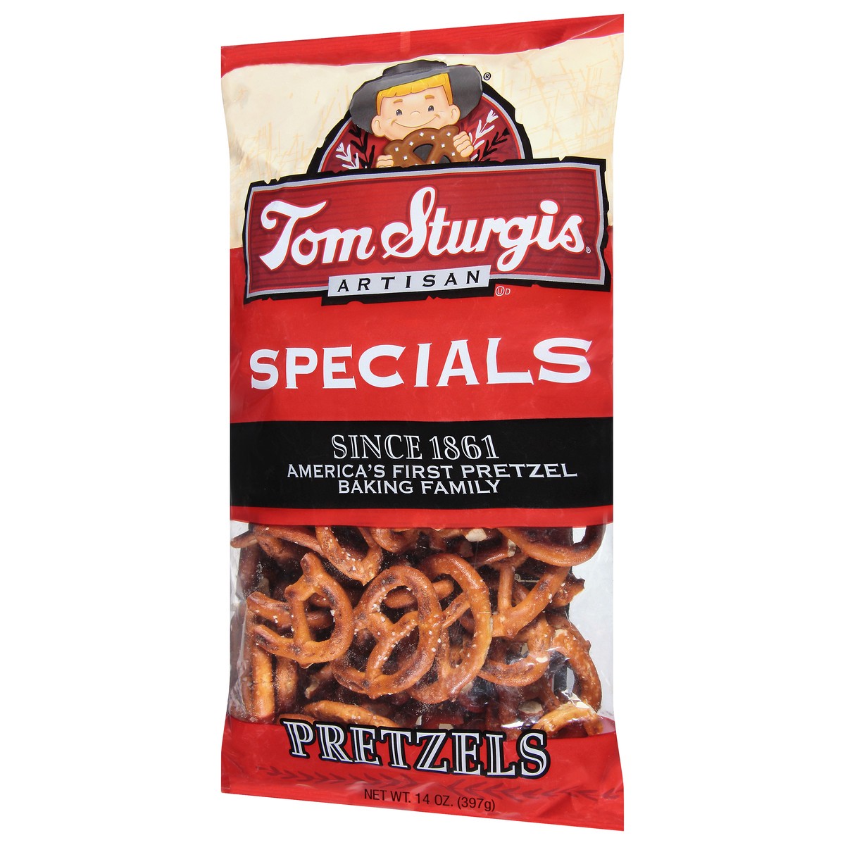 slide 6 of 9, Tom Sturgis Pretzels, 14 oz