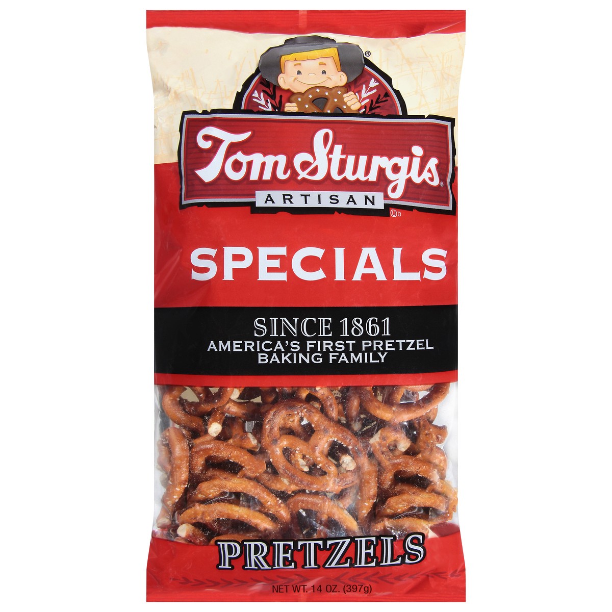 slide 1 of 9, Tom Sturgis Pretzels, 14 oz