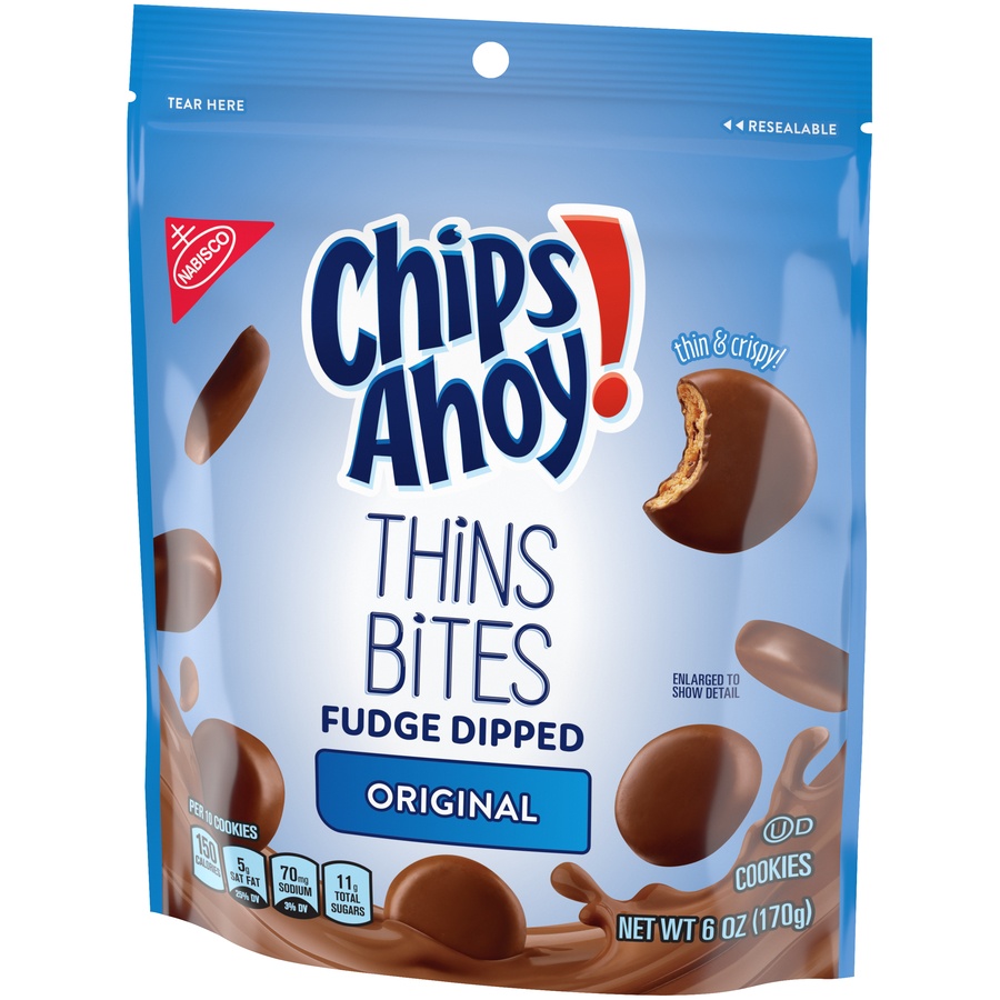 slide 4 of 9, Chips Ahoy! Original Fudge Dipped Thin Bites, 6 oz