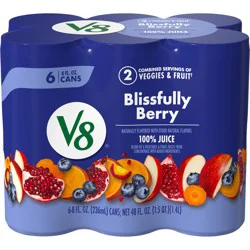 V8 Blissfully Berry 100% Fruit and Vegetable Juice, 8 fl oz Can (6 Pack)