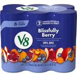 V8 Blissfully Berry 100% Fruit and Vegetable Juice, 8 fl oz Can (6 Pack)