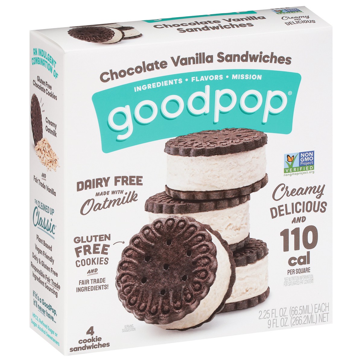 slide 2 of 9, GoodPop Chocolate Vanilla Sandwiches Dairy-Free Oat Milk Frozen Desserts, 4 Ct, 4 ct