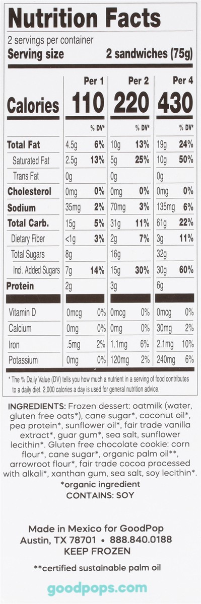 slide 4 of 9, GoodPop Chocolate Vanilla Sandwiches Dairy-Free Oat Milk Frozen Desserts, 4 Ct, 4 ct