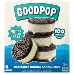 GoodPop Chocolate Vanilla Sandwiches Dairy-Free Oat Milk Frozen Desserts, 4 Ct
