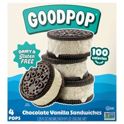 GoodPop Chocolate Vanilla Sandwiches Dairy-Free Oat Milk Frozen Desserts, 4 Ct