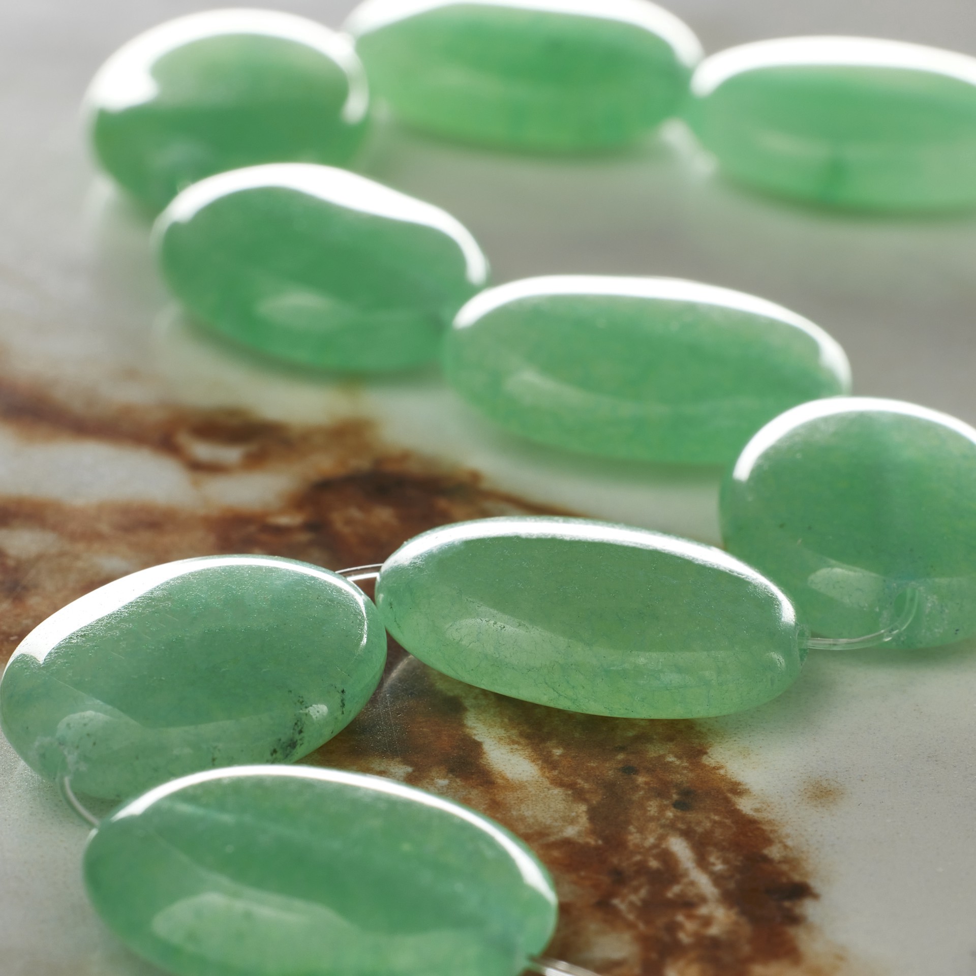 slide 2 of 3, Green Oval Quartzite Beads, 20mm By Bead Landing, 20 mm