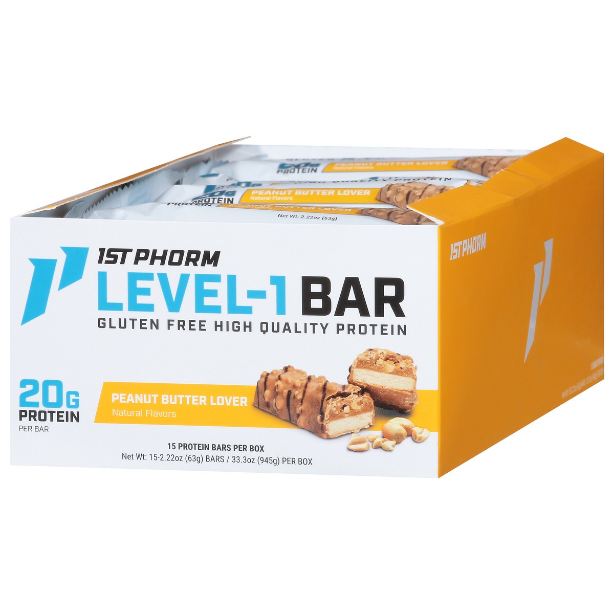 slide 10 of 13, 1st Phorm Peanut Butter Lover Level-1 Bar 15 - 2.22 oz Bars, 15 ct