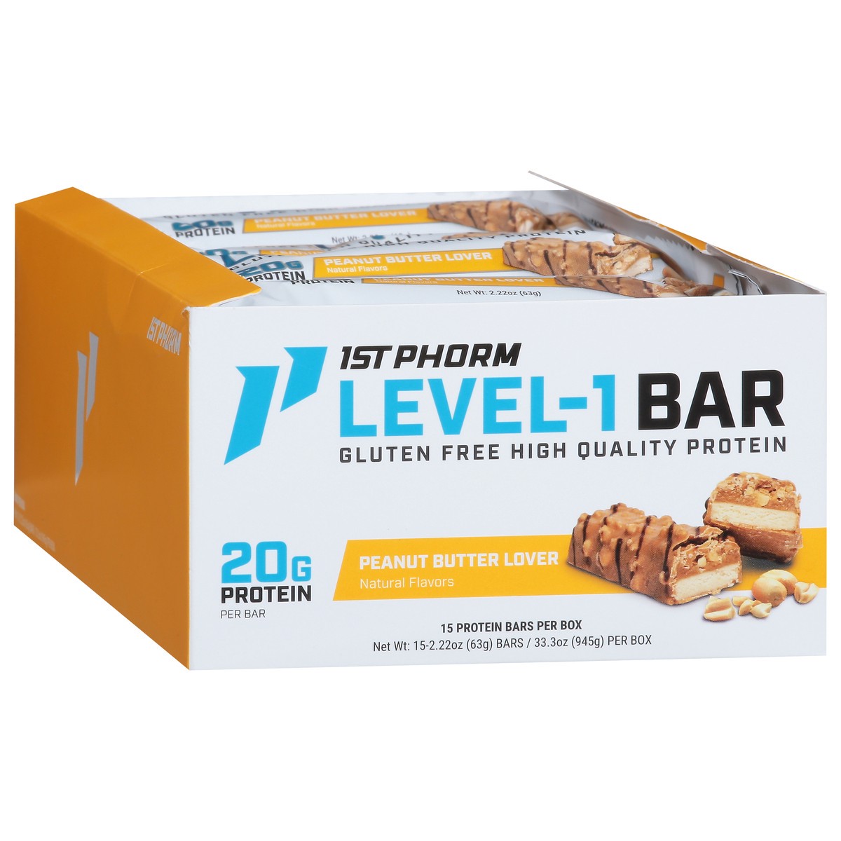slide 11 of 13, 1st Phorm Peanut Butter Lover Level-1 Bar 15 - 2.22 oz Bars, 15 ct