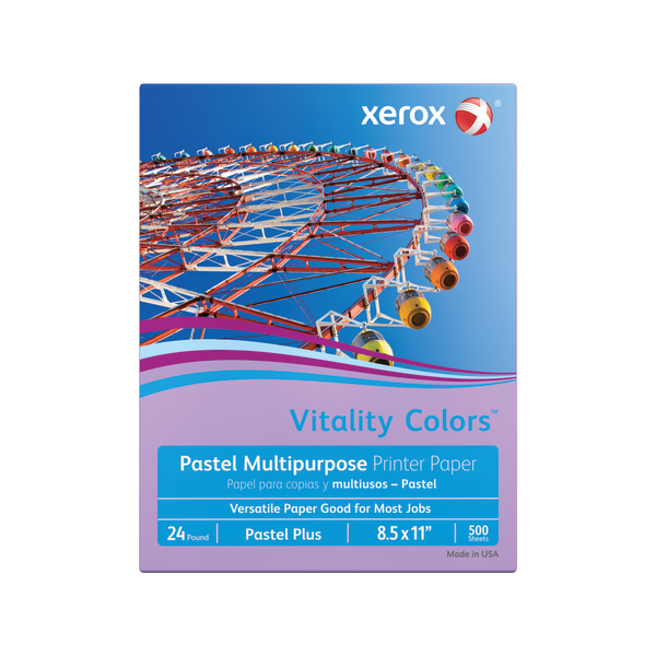 slide 1 of 3, Xerox Vitality Colors Pastel Plus Multi-Use Printer Paper, Letter Size (8 1/2'' X 11''), 24 Lb, 30% Recycled, Lilac, Ream Of 500 Sheets, 500 ct