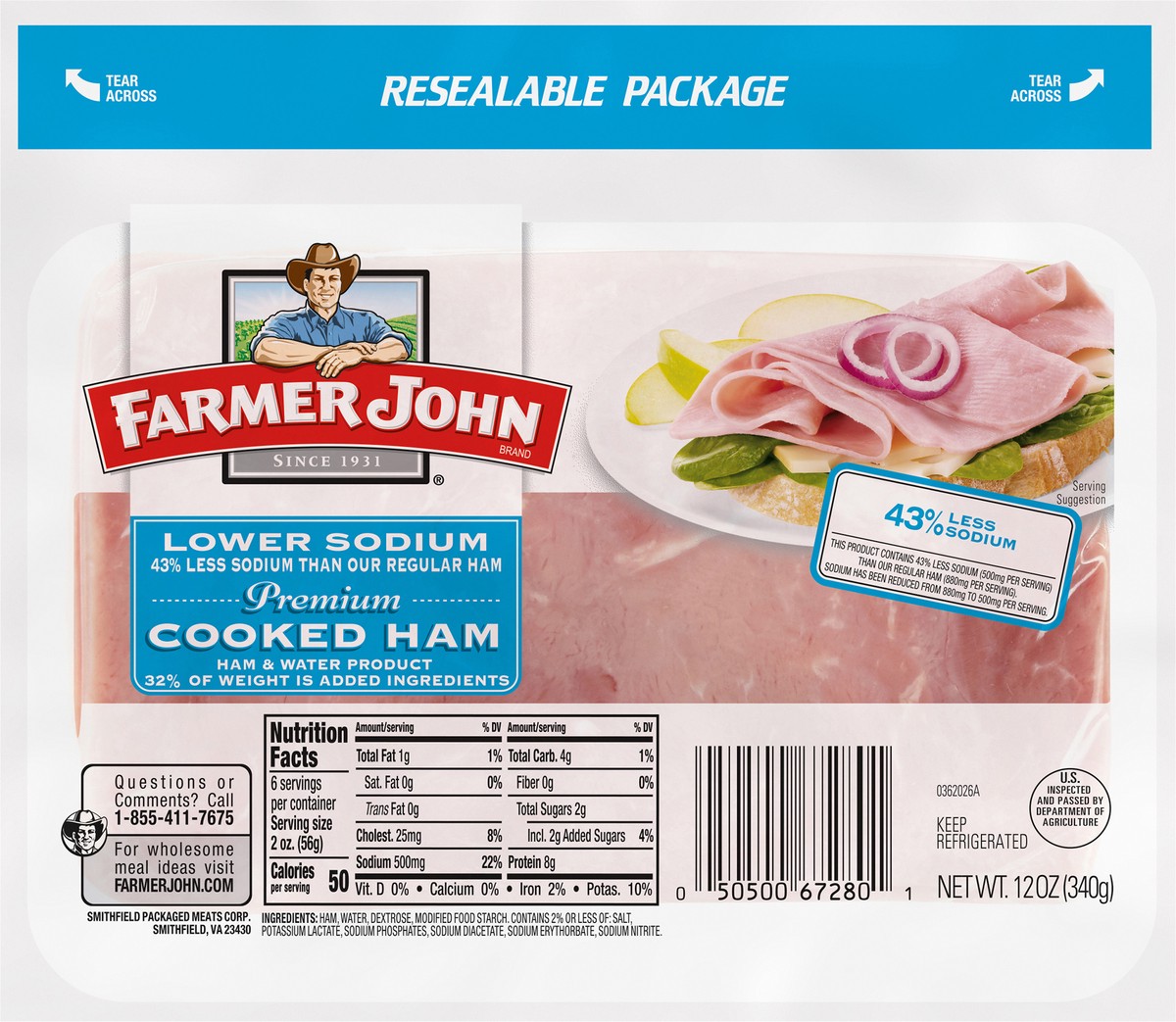 slide 5 of 7, Farmer John Low-Sodium Ham, 12 oz