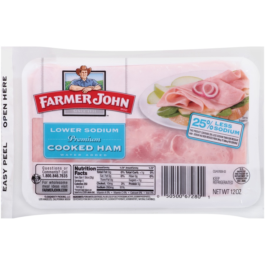 slide 1 of 6, Farmer John Low-Sodium Ham, 12 oz