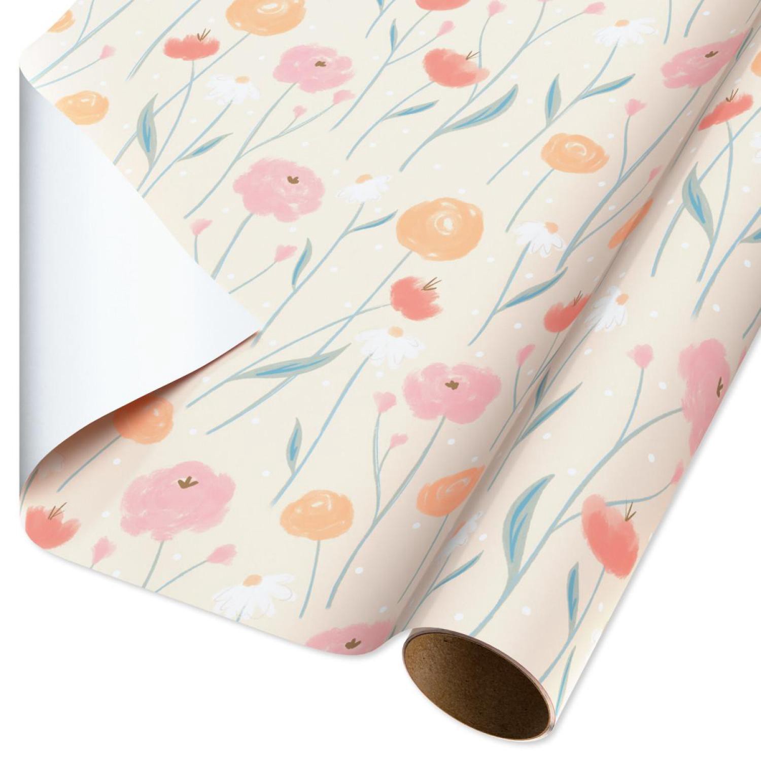 slide 1 of 5, American Greetings Florals Wedding Wrapping Paper, 20 sq. ft., 96 in x 30 in