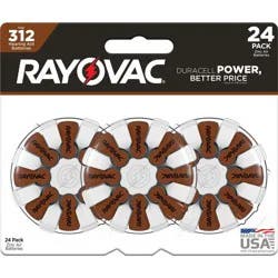 Rayovac Size 312 Hearing Aid Batteries 24 ea