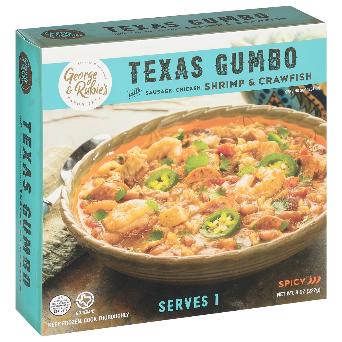 slide 8 of 9, George & Rubie's Favorites Spicy Texas Gumbo with Sausage, Chicken, Shrimp & Crawfish 8 oz, 8 oz