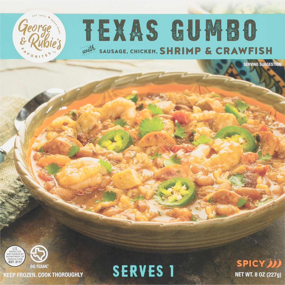 slide 7 of 9, George & Rubie's Favorites Spicy Texas Gumbo with Sausage, Chicken, Shrimp & Crawfish 8 oz, 8 oz