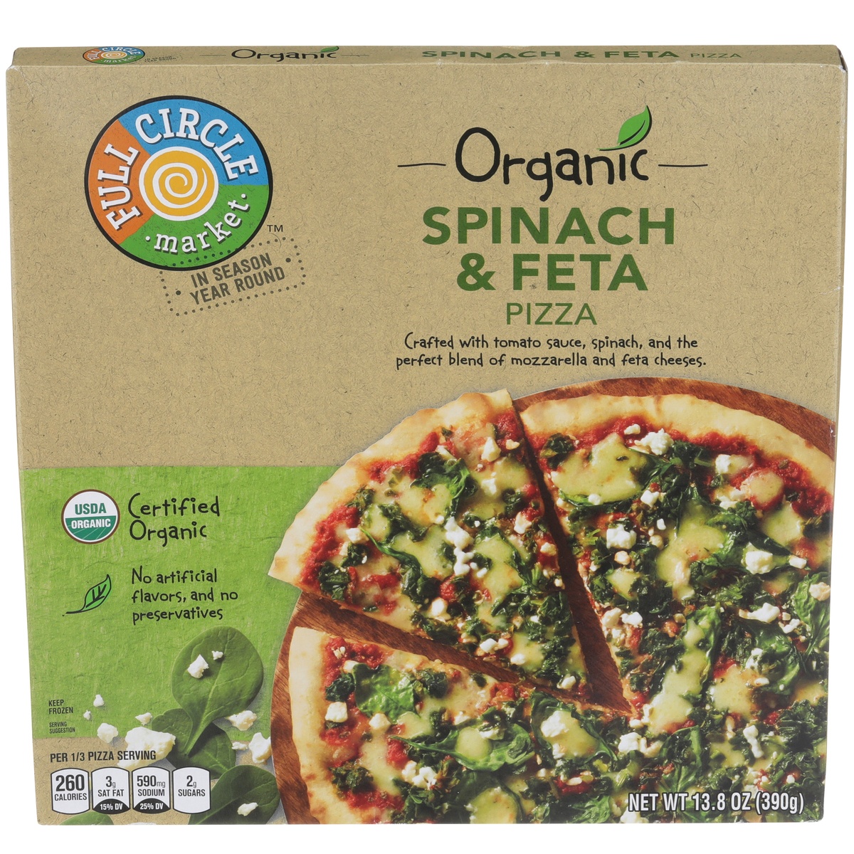 slide 1 of 1, Full Circle Market Spinach & Feta Pizza Crafted With Tomato Sauce, Spinach, And The Perfect Blend Of Mozzarella And Feta Cheeses, 13.8 oz