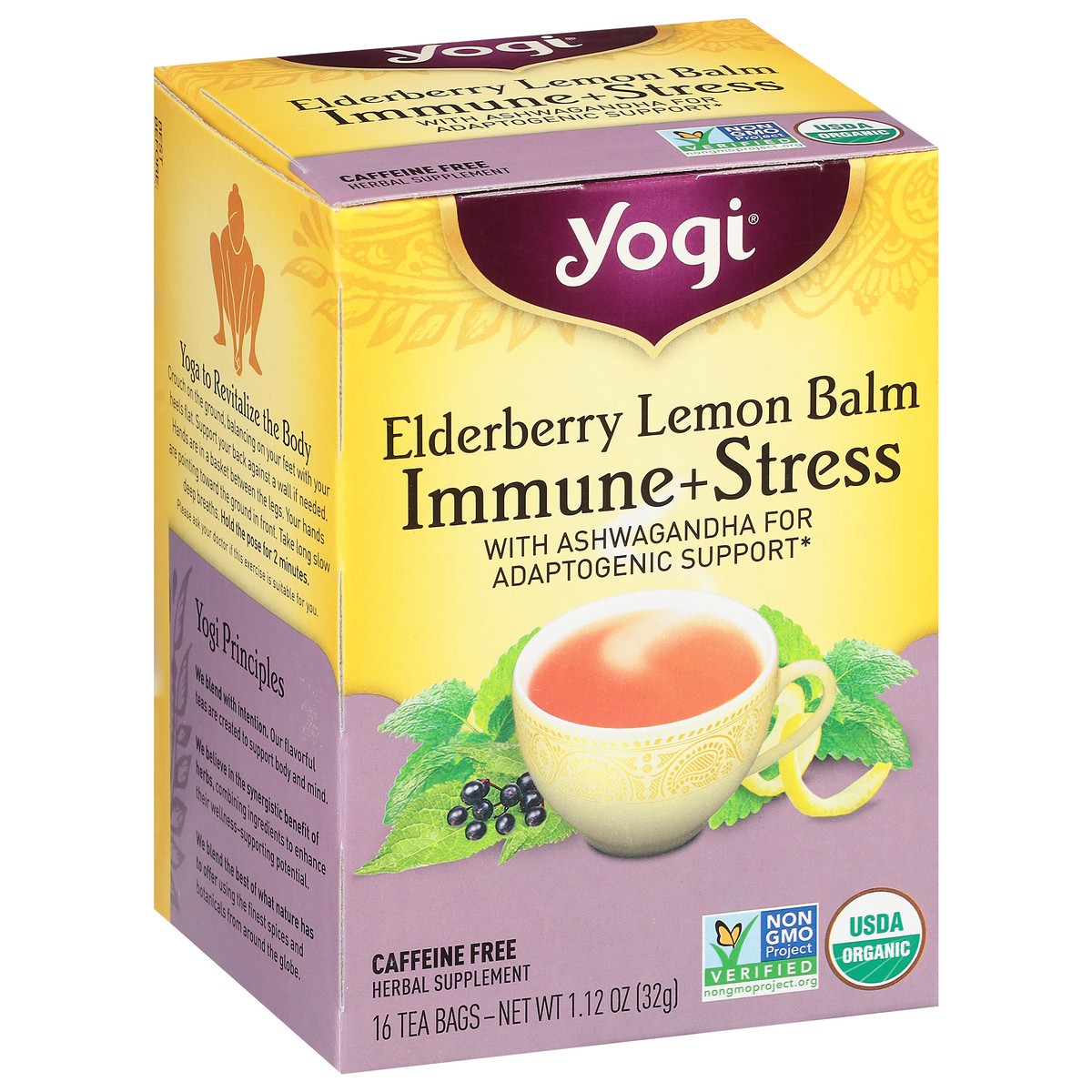 slide 3 of 10, Yogi Tea Elderberry Lemon Balm Immune Plus Stress, Herbal Tea Bags, 16 Count, 16 ct