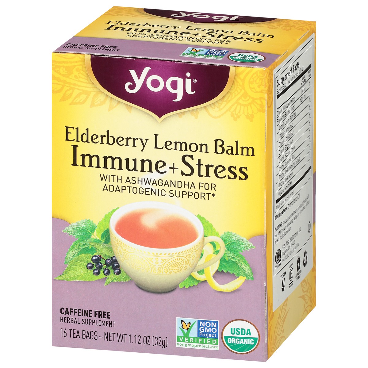 slide 4 of 10, Yogi Tea Elderberry Lemon Balm Immune Plus Stress, Herbal Tea Bags, 16 Count, 16 ct