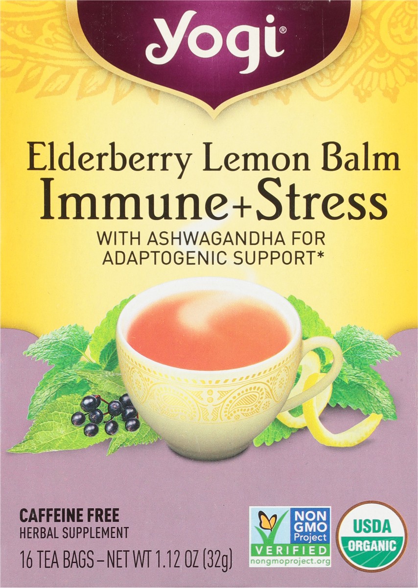 slide 8 of 10, Yogi Tea Elderberry Lemon Balm Immune Plus Stress, Herbal Tea Bags- 16 ct, 16 ct