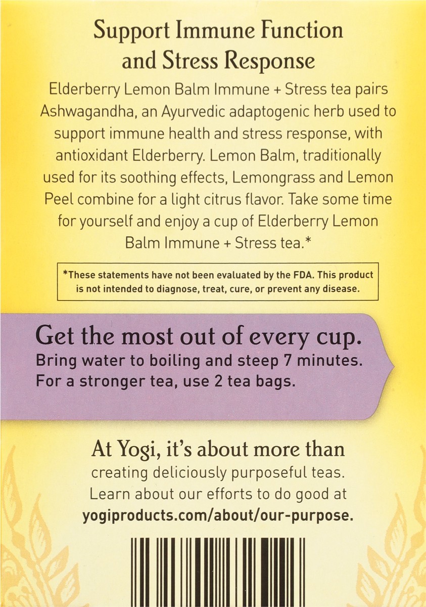 slide 9 of 10, Yogi Tea Elderberry Lemon Balm Immune Plus Stress, Herbal Tea Bags, 16 Count, 16 ct
