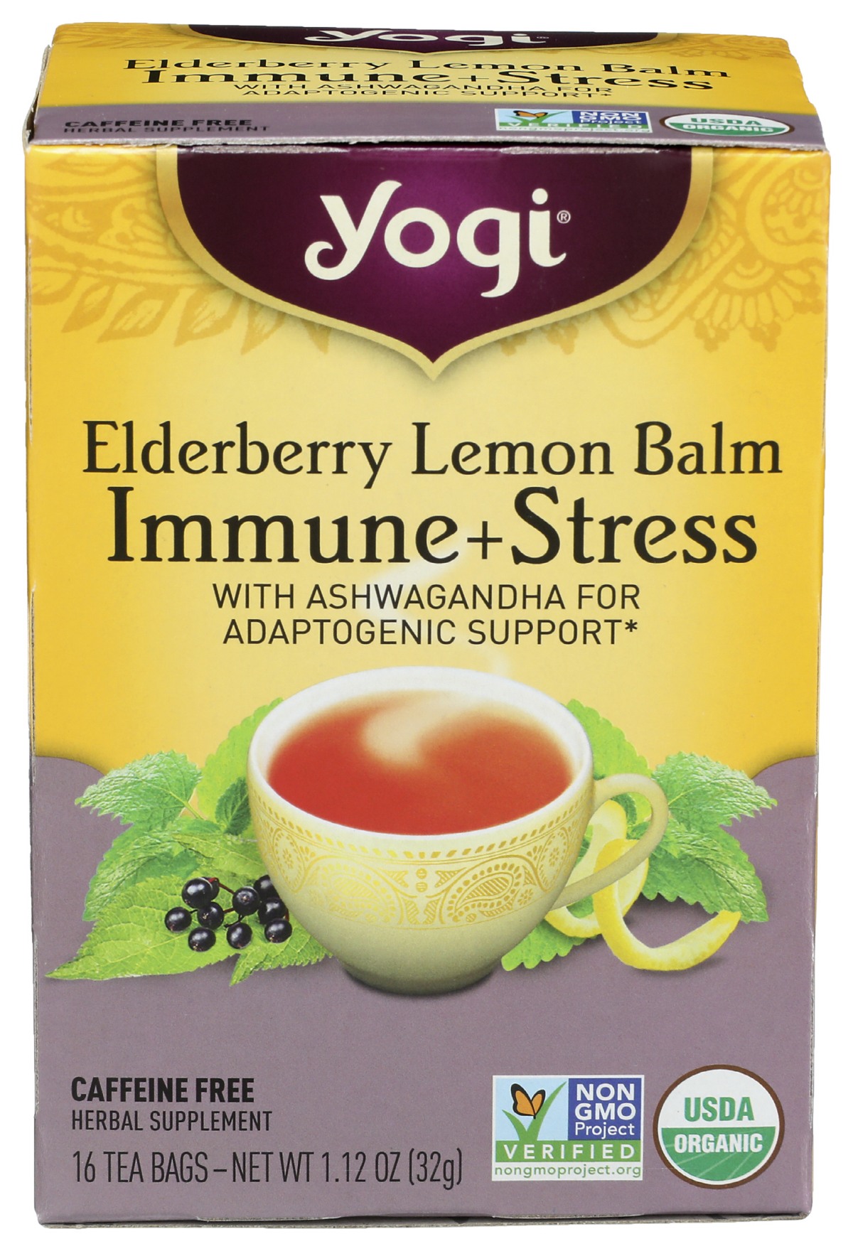 slide 1 of 10, Yogi Tea Elderberry Lemon Balm Immune Plus Stress, Herbal Tea Bags- 16 ct, 16 ct