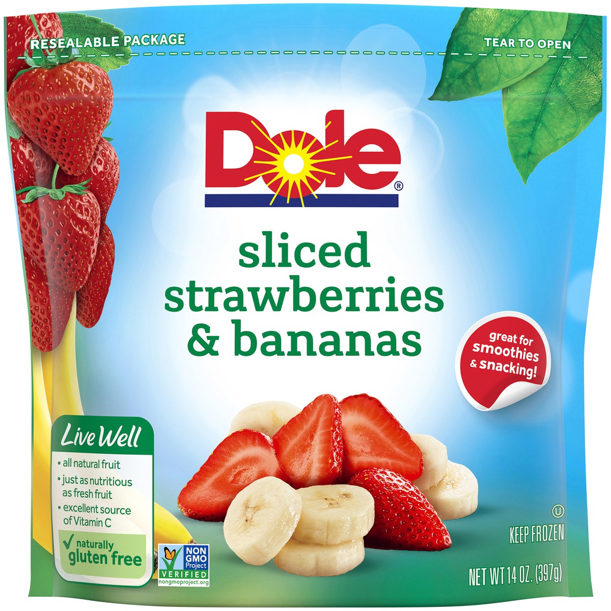 slide 4 of 7, DOLE Frozen Sliced Strawberries & Bananas, 14 Ounce Bag, 14 oz