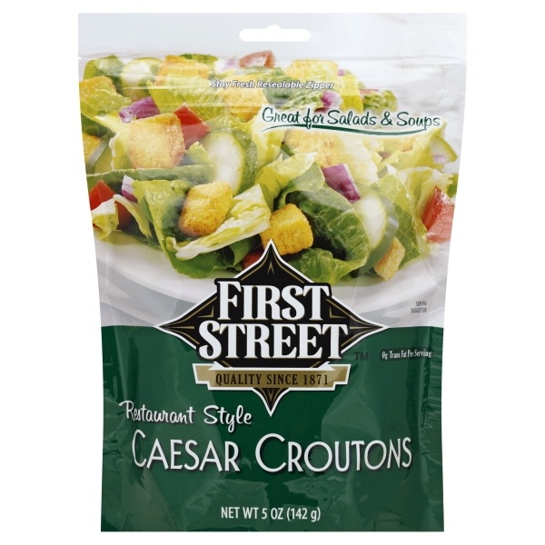 slide 1 of 1, First Street Caesar Restaurant Style Croutons, 5 oz