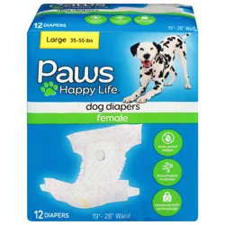 Paws Happy Life Female Dog Diapers Large - 12 ea