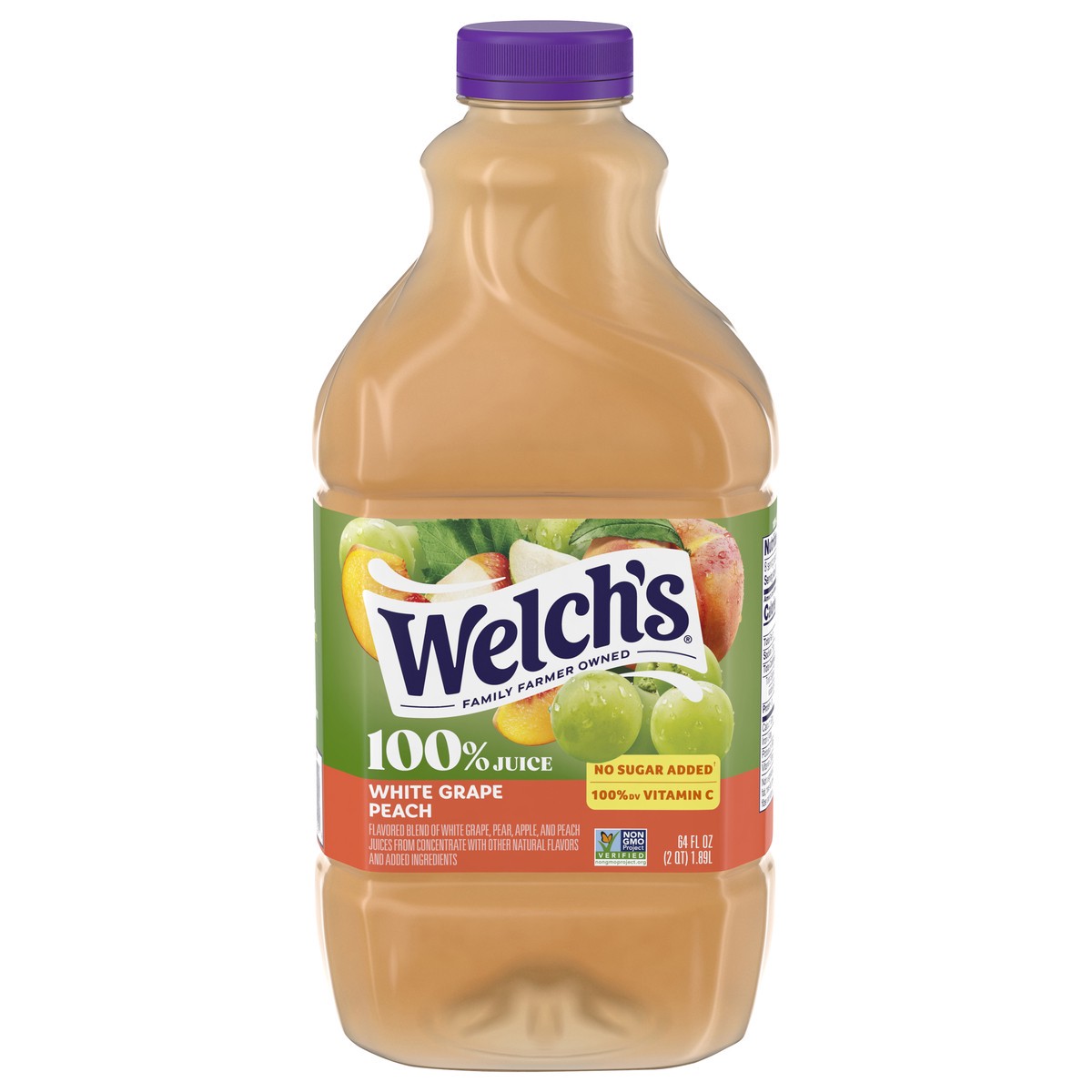 slide 1 of 9, Welch's 100% Juice, White Grape Peach, 64 fl oz Bottle, 64 oz