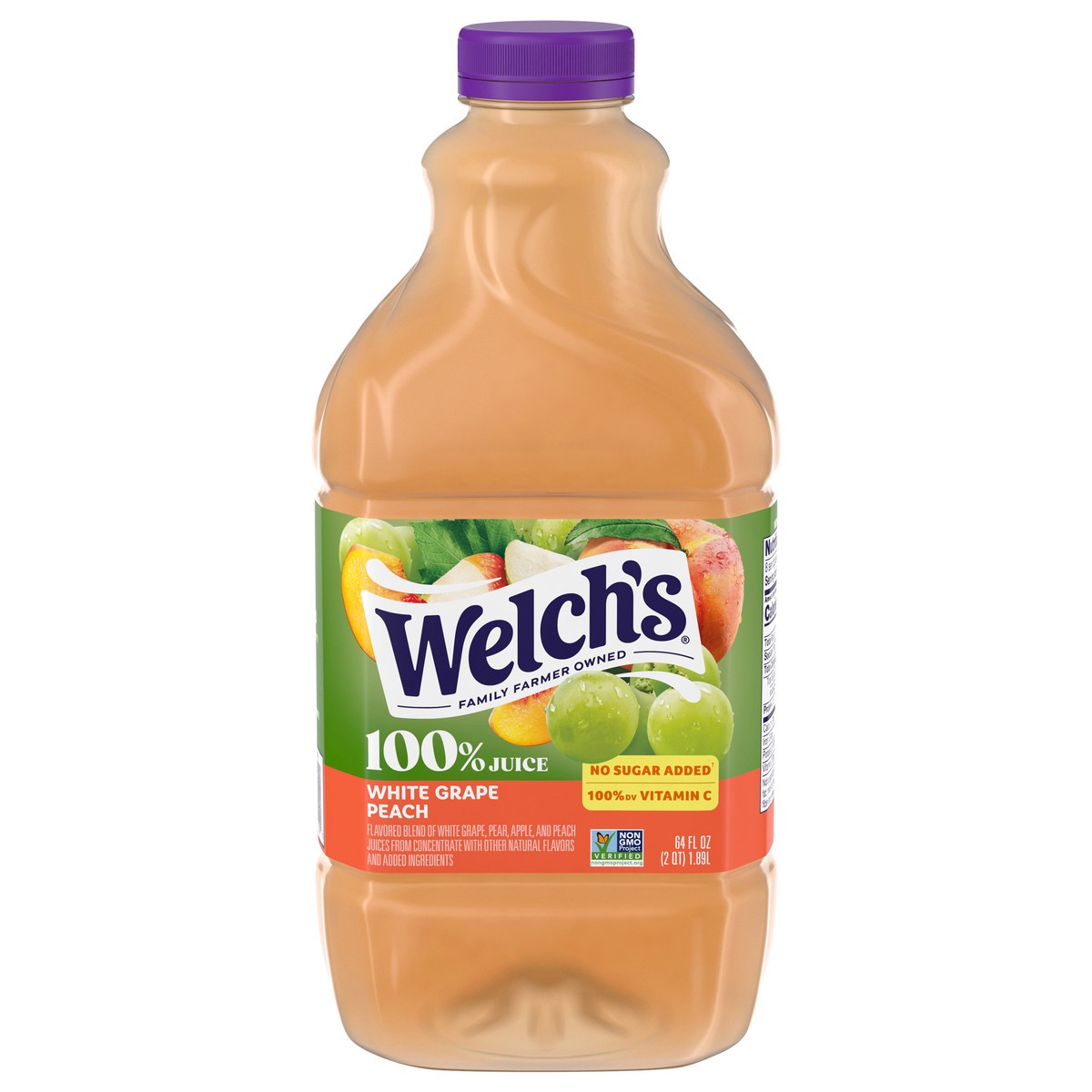 slide 1 of 9, Welch's 100% Juice, White Grape Peach, 64 fl oz Bottle, 64 oz