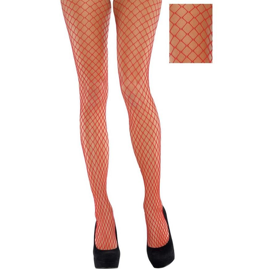 slide 1 of 1, Party City Adult Red Wide Fishnet Pantyhose, 1 ct